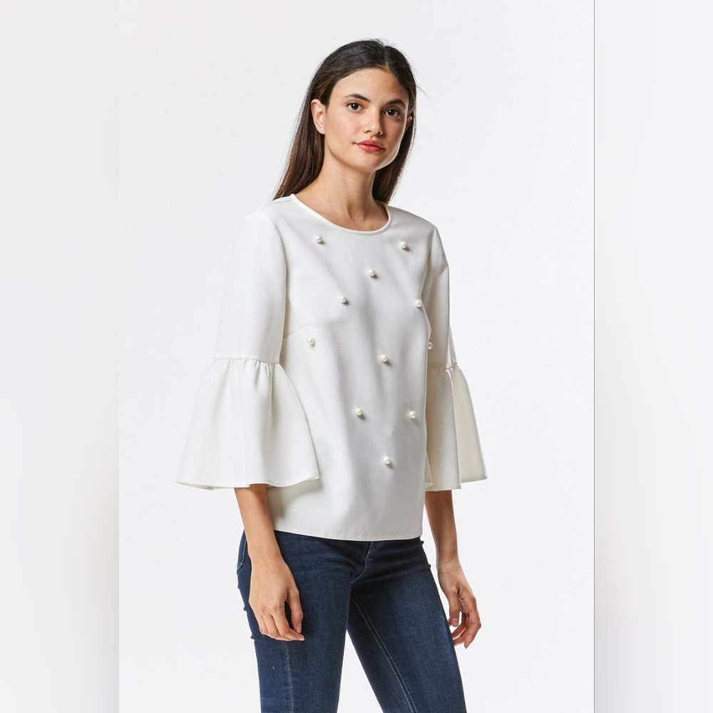 Pearl White Bell Sleeve Blouse